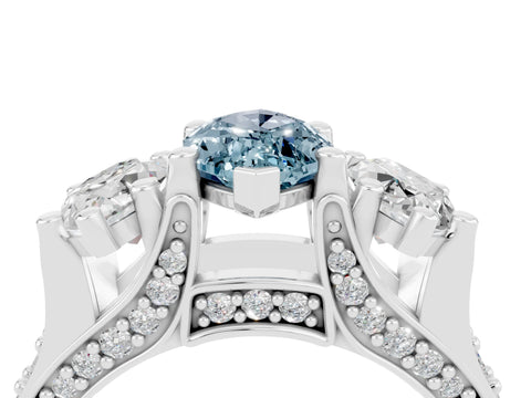 White gold Marquise Cut Aquamarine Three-Stone Ring with Channel Set Band and Four-Prong Setting_4