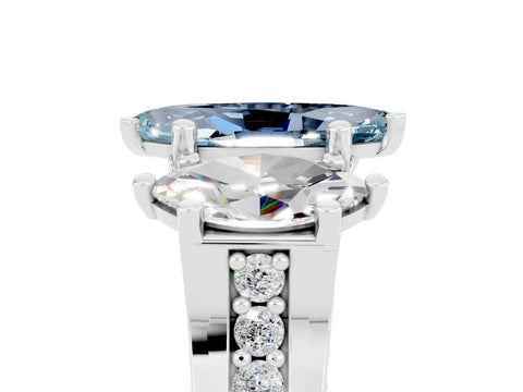 White gold Marquise Cut Aquamarine Three-Stone Ring with Channel Set Band and Four-Prong Setting_5