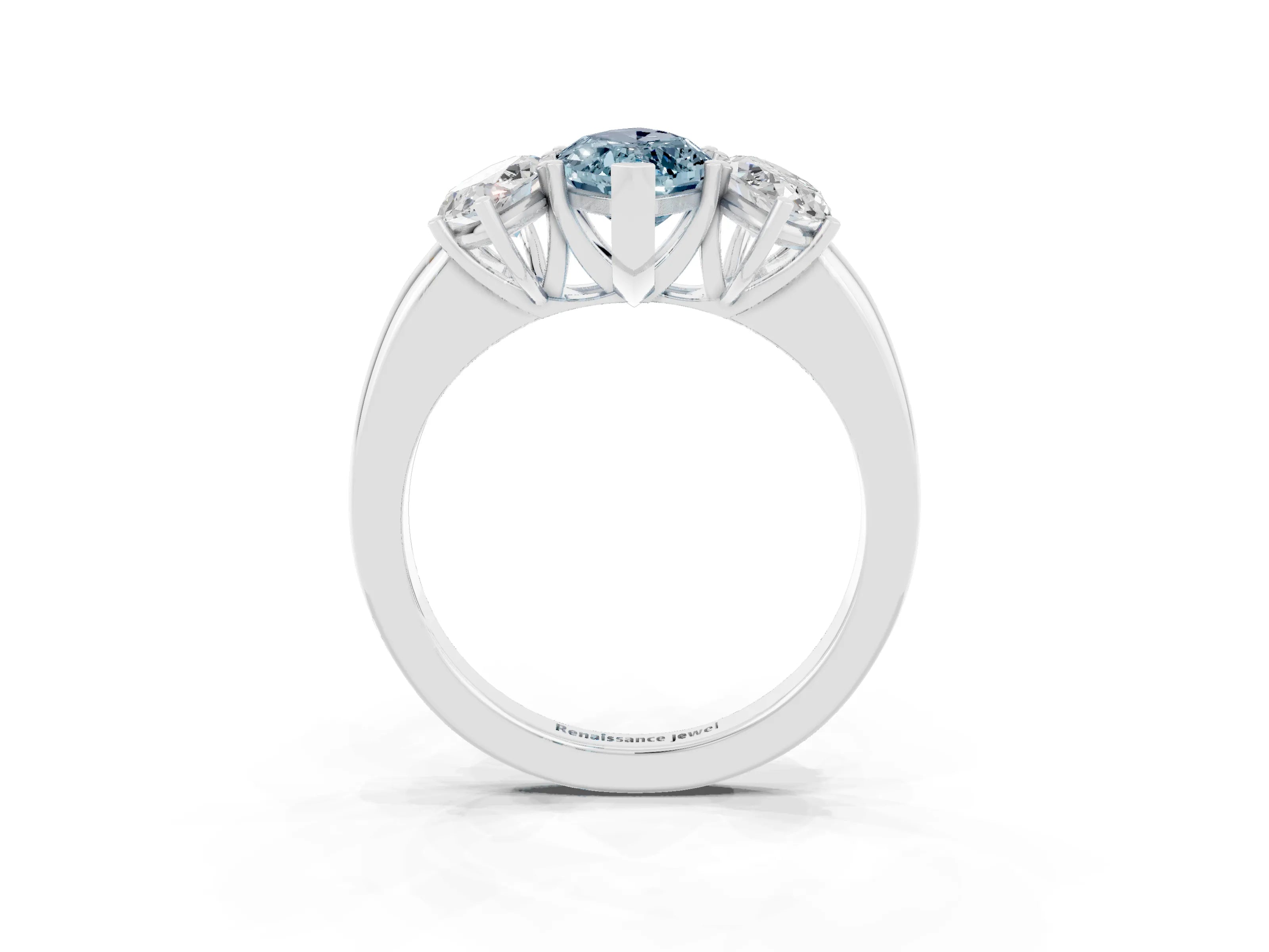 White gold Marquise Cut Aquamarine Three-Stone Ring with Four-Prong Setting and Classic Band_3