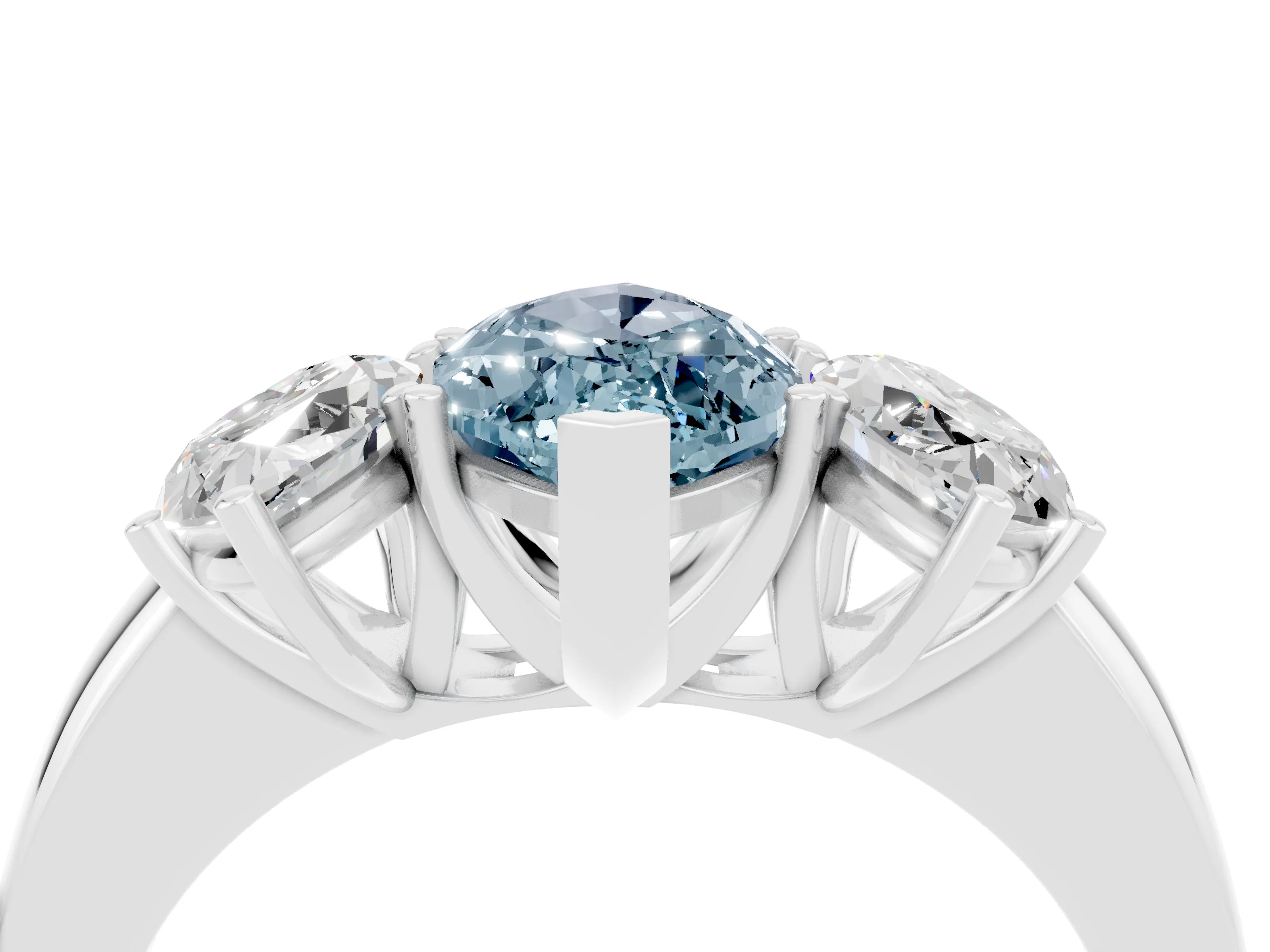 White gold Marquise Cut Aquamarine Three-Stone Ring with Four-Prong Setting and Classic Band_4