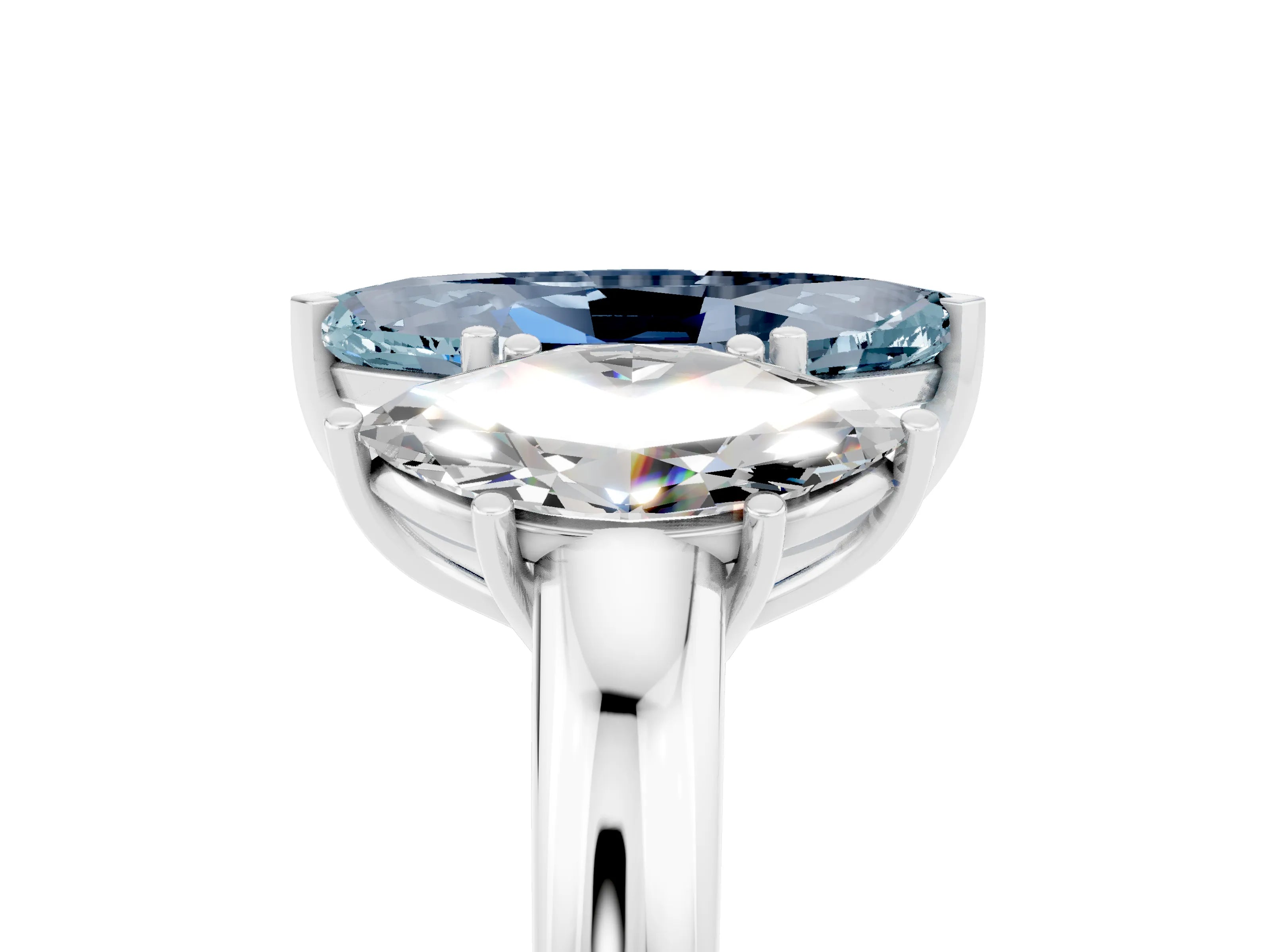 White gold Marquise Cut Aquamarine Three-Stone Ring with Four-Prong Setting and Classic Band_5