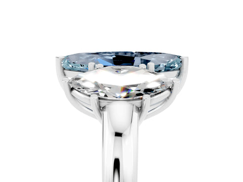 White gold Marquise Cut Aquamarine Three-Stone Ring with Four-Prong Setting and Classic Band_5