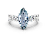 White gold Marquise Cut Aquamarine Three-Stone Ring with Pavé Split Shank and Four-Prong Setting_12