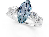 White gold Marquise Cut Aquamarine Three-Stone Ring with Pavé Split Shank and Four-Prong Setting_13