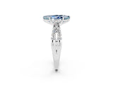 White gold Marquise Cut Aquamarine Three-Stone Ring with Pavé Split Shank and Four-Prong Setting_14