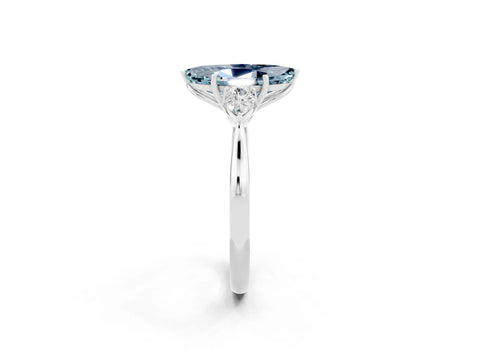 White gold Marquise Cut Aquamarine Three-Stone Ring with Pear Side Stones and Four-Prong Setting_14