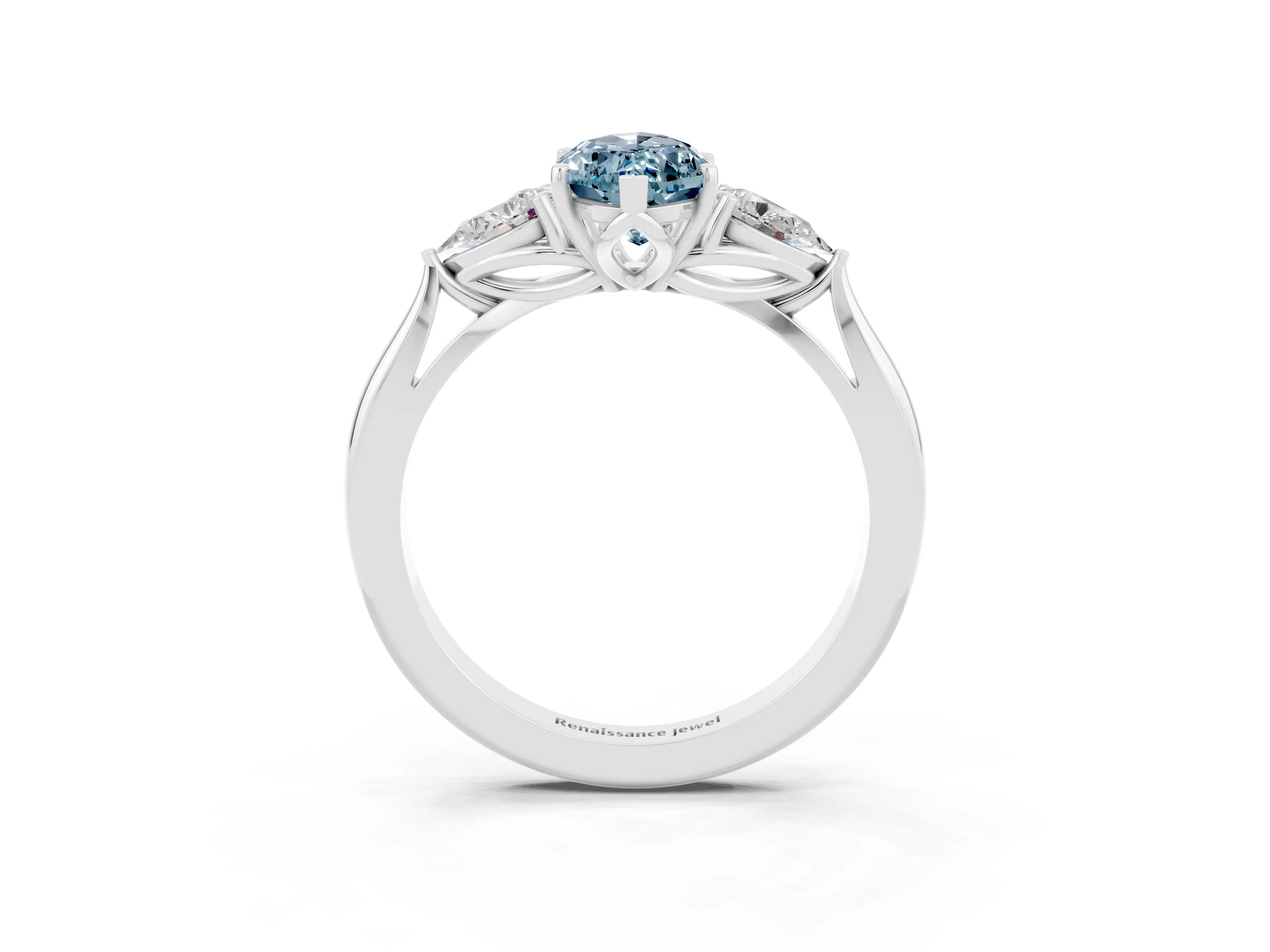 White gold Marquise Cut Aquamarine Three-Stone Ring with Pear Side Stones and Four-Prong Setting_15