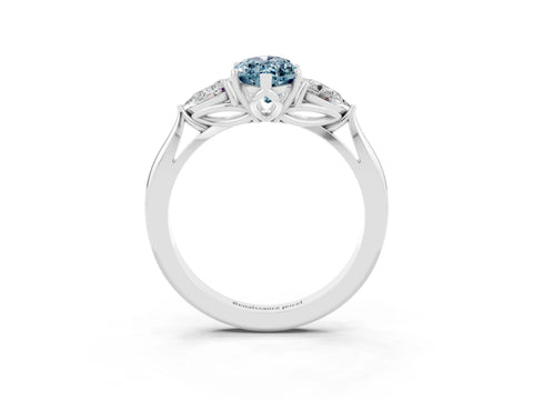 White gold Marquise Cut Aquamarine Three-Stone Ring with Pear Side Stones and Four-Prong Setting_15