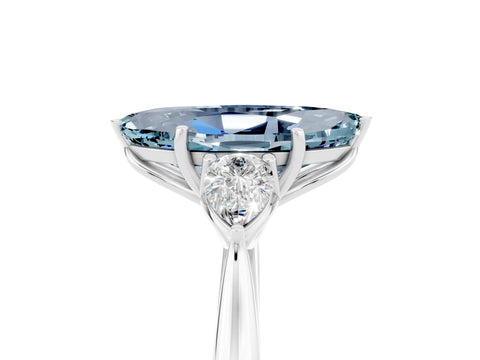 White gold Marquise Cut Aquamarine Three-Stone Ring with Pear Side Stones and Four-Prong Setting_17