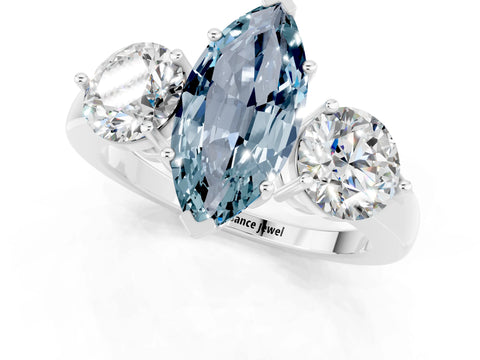 White gold Marquise Cut Aquamarine Three-Stone Ring with Prong Setting and Classic Band_1