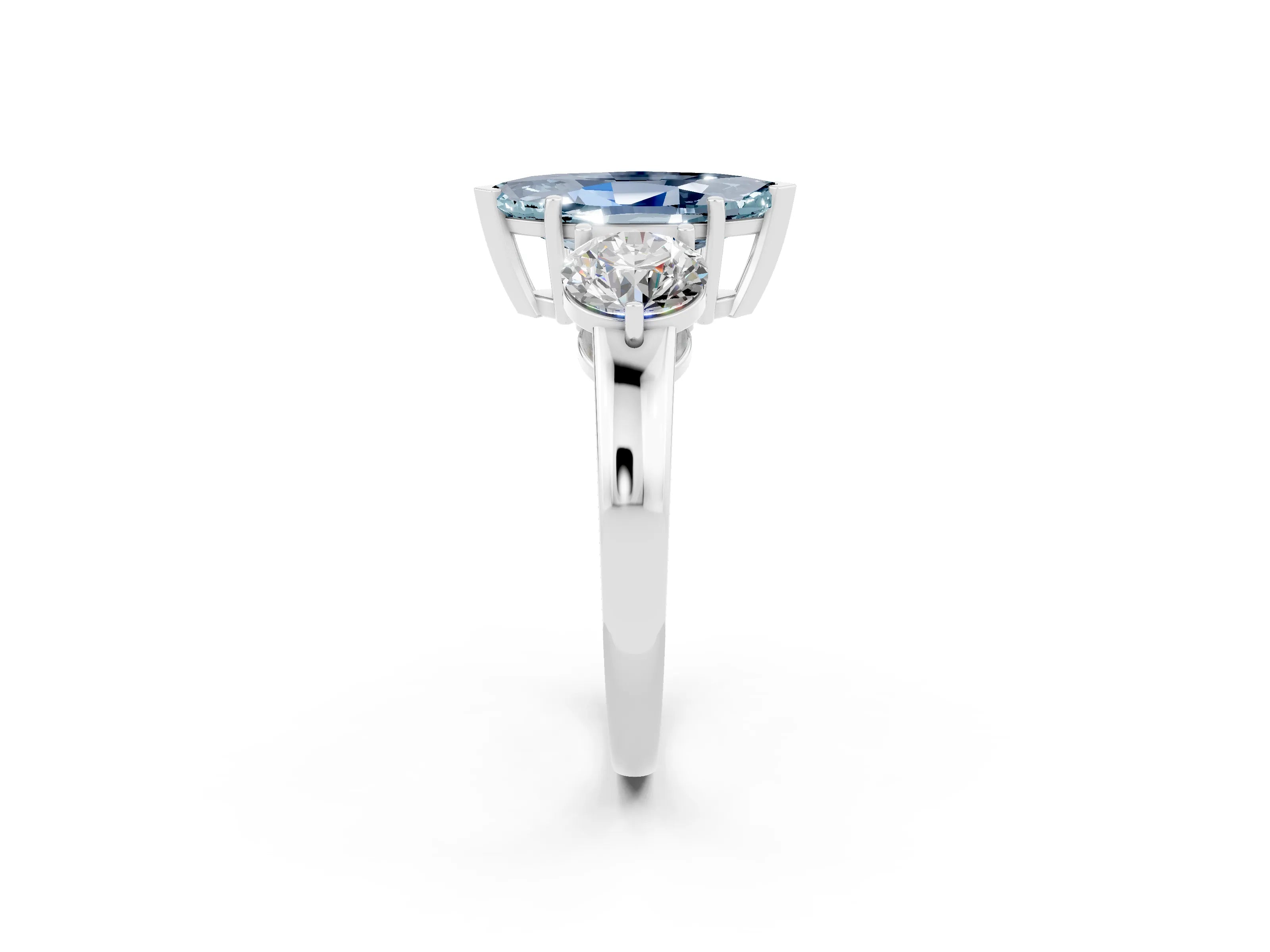 White gold Marquise Cut Aquamarine Three-Stone Ring with Prong Setting and Classic Band_2