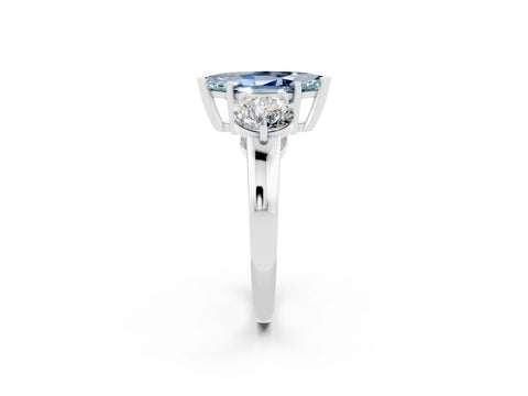 White gold Marquise Cut Aquamarine Three-Stone Ring with Prong Setting and Classic Band_2