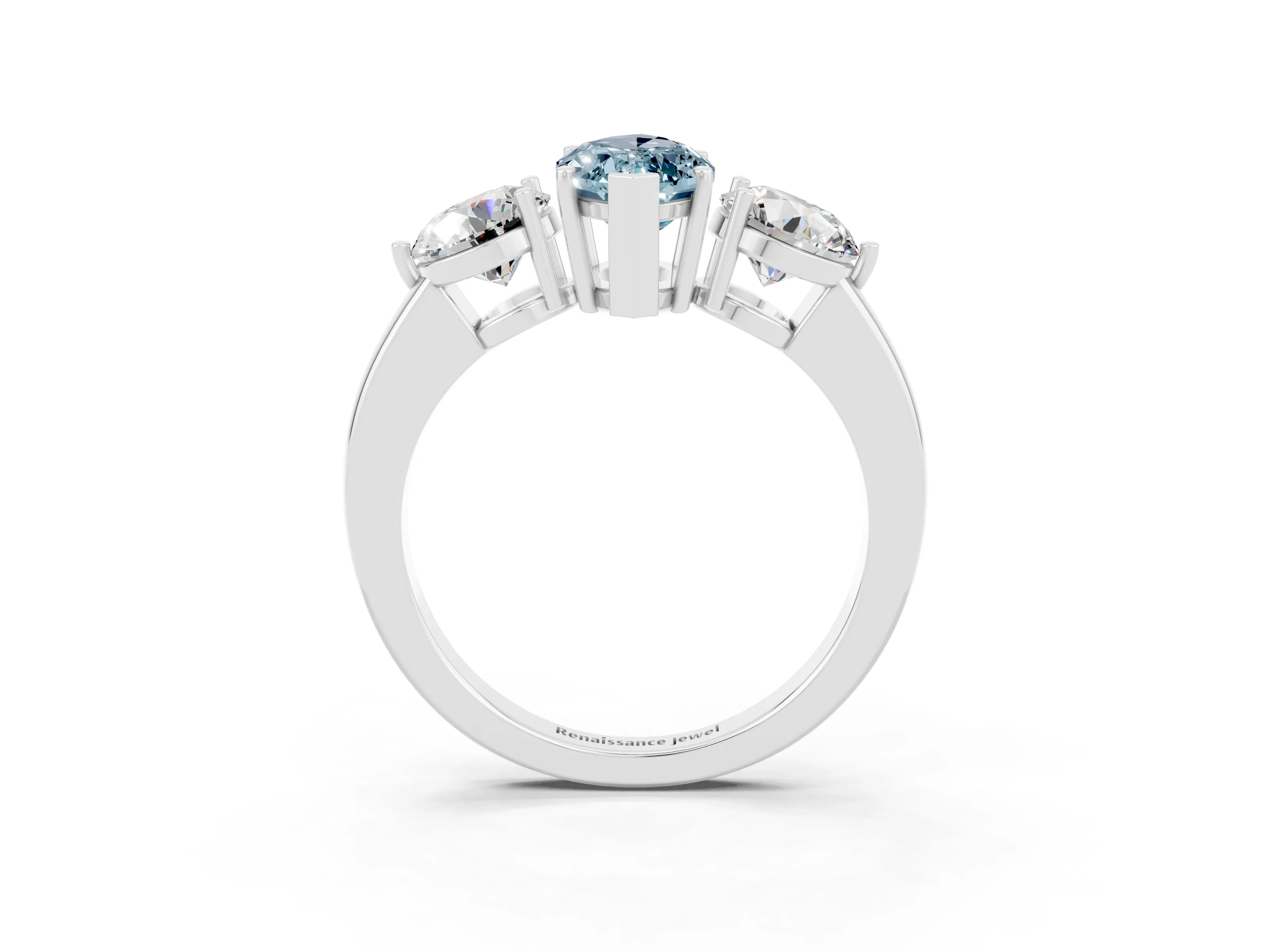 White gold Marquise Cut Aquamarine Three-Stone Ring with Prong Setting and Classic Band_3