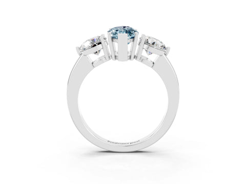 White gold Marquise Cut Aquamarine Three-Stone Ring with Prong Setting and Classic Band_3