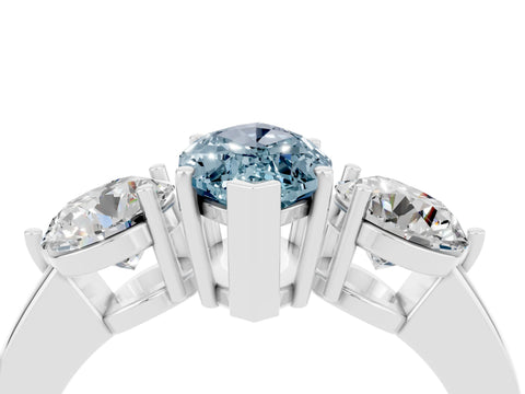 White gold Marquise Cut Aquamarine Three-Stone Ring with Prong Setting and Classic Band_4
