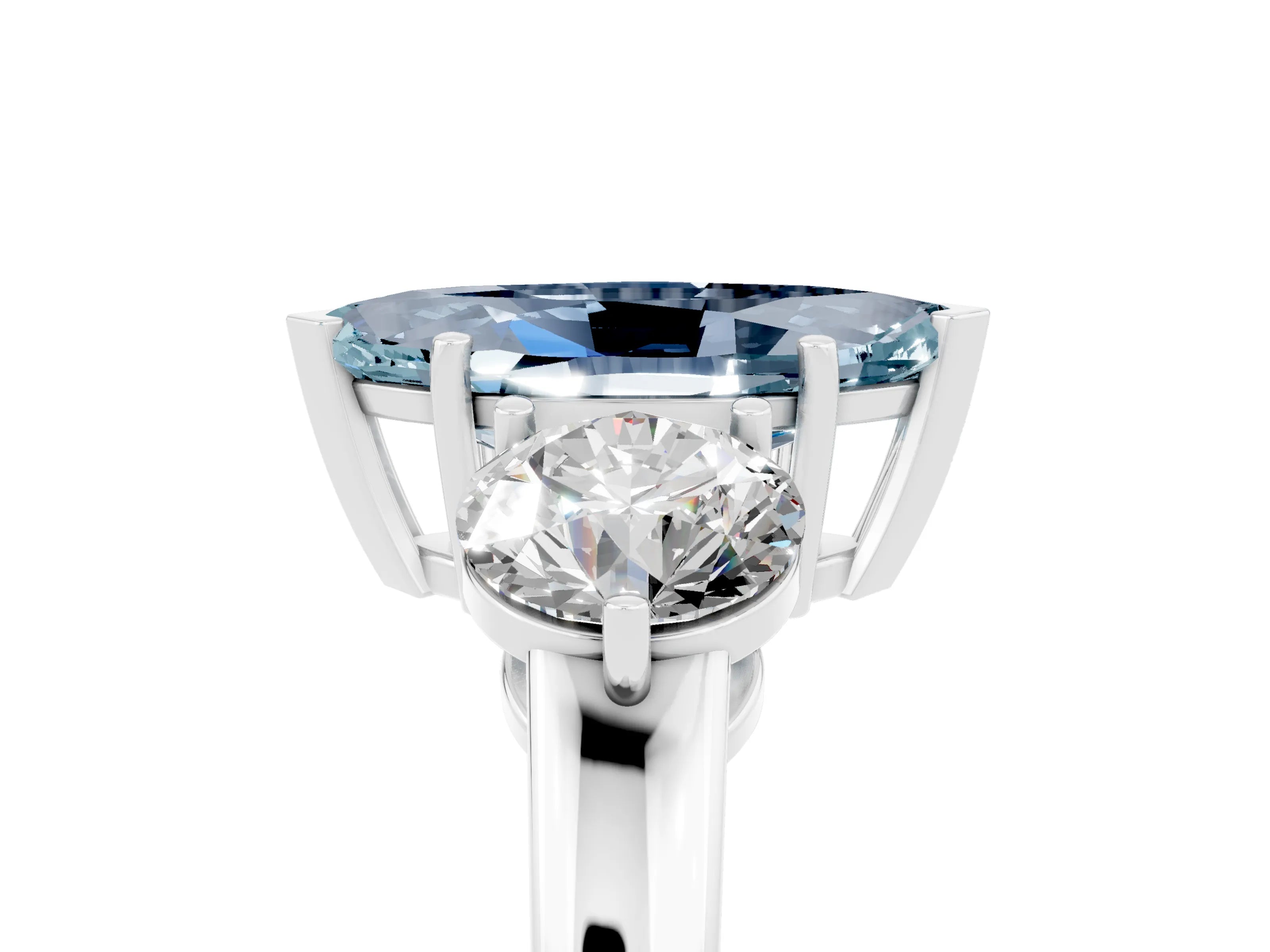 White gold Marquise Cut Aquamarine Three-Stone Ring with Prong Setting and Classic Band_5