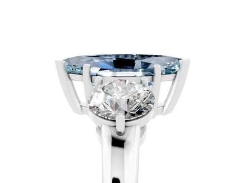 White gold Marquise Cut Aquamarine Three-Stone Ring with Prong Setting and Classic Band_5