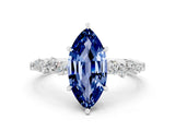 White gold Marquise Cut Blue Sapphire Cluster Side Stone Solitaire Ring with Prong Setting_24