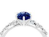 White gold Marquise Cut Blue Sapphire Cluster Side Stone Solitaire Ring with Prong Setting_28