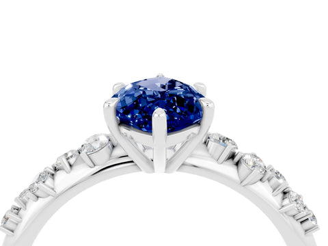 White gold Marquise Cut Blue Sapphire Cluster Side Stone Solitaire Ring with Prong Setting_28