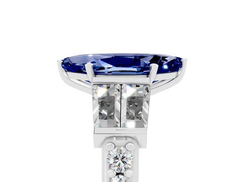 White gold Marquise Cut Blue Sapphire Engagement Ring with Baguette Side Stones and Channel Set Band_5