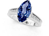White gold Marquise Cut Blue Sapphire Engagement Ring with Milgrain Channel Set Band and Prong Setting_1