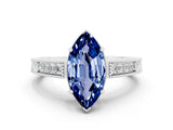 White gold Marquise Cut Blue Sapphire Engagement Ring with Milgrain Channel Set Band and Prong Setting