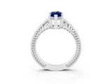 White gold Marquise Cut Blue Sapphire Engagement Ring with Milgrain Channel Set Band and Prong Setting_3