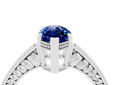 White gold Marquise Cut Blue Sapphire Engagement Ring with Milgrain Channel Set Band and Prong Setting_4