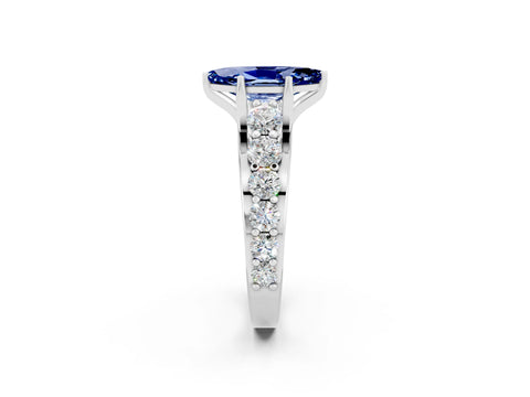 White gold Marquise Cut Blue Sapphire Engagement Ring with Pavé Band and Four-Prong Setting_2