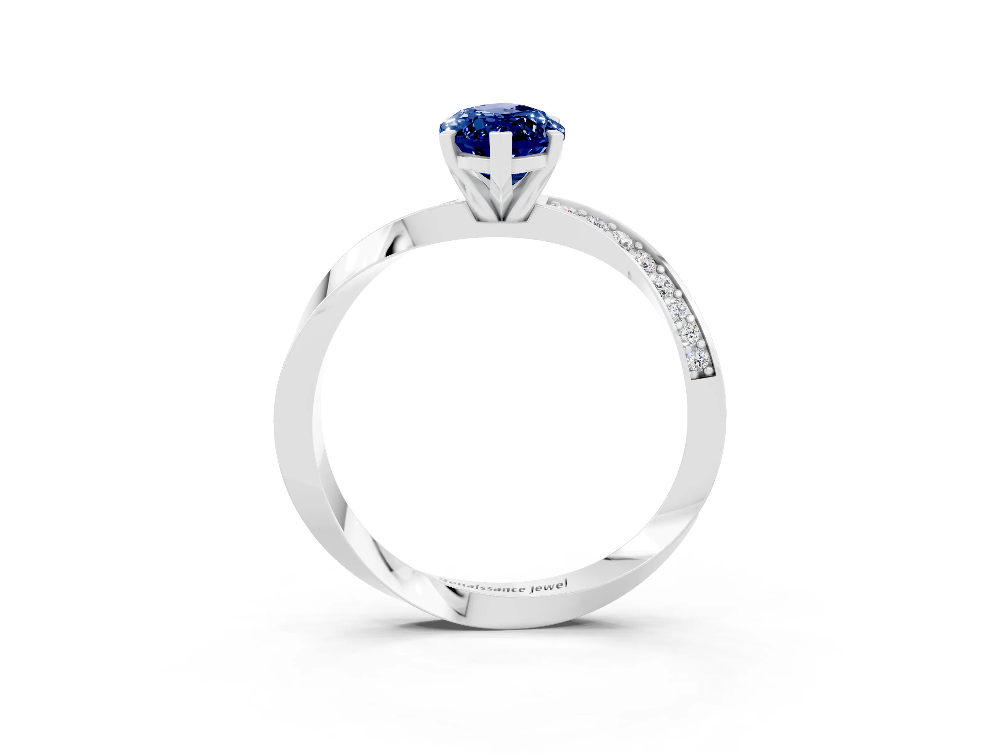 White gold Marquise Cut Blue Sapphire Engagement Ring with Side Stone Accents and Four-Prong Setting_30