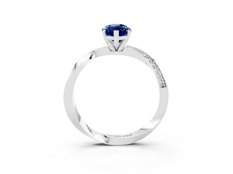 White gold Marquise Cut Blue Sapphire Engagement Ring with Side Stone Accents and Four-Prong Setting_30