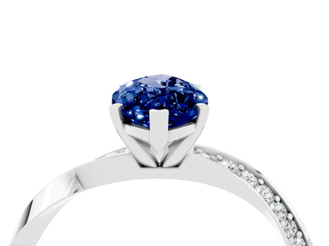 White gold Marquise Cut Blue Sapphire Engagement Ring with Side Stone Accents and Four-Prong Setting_31