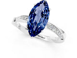 White gold Marquise Cut Blue Sapphire Engagement Ring with Side Stone Accents and Four-Prong Setting_97