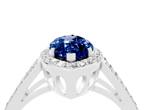 White gold Marquise Cut Blue Sapphire Halo Ring with Split Shank U-Prong Band and Four-Prong Setting_4