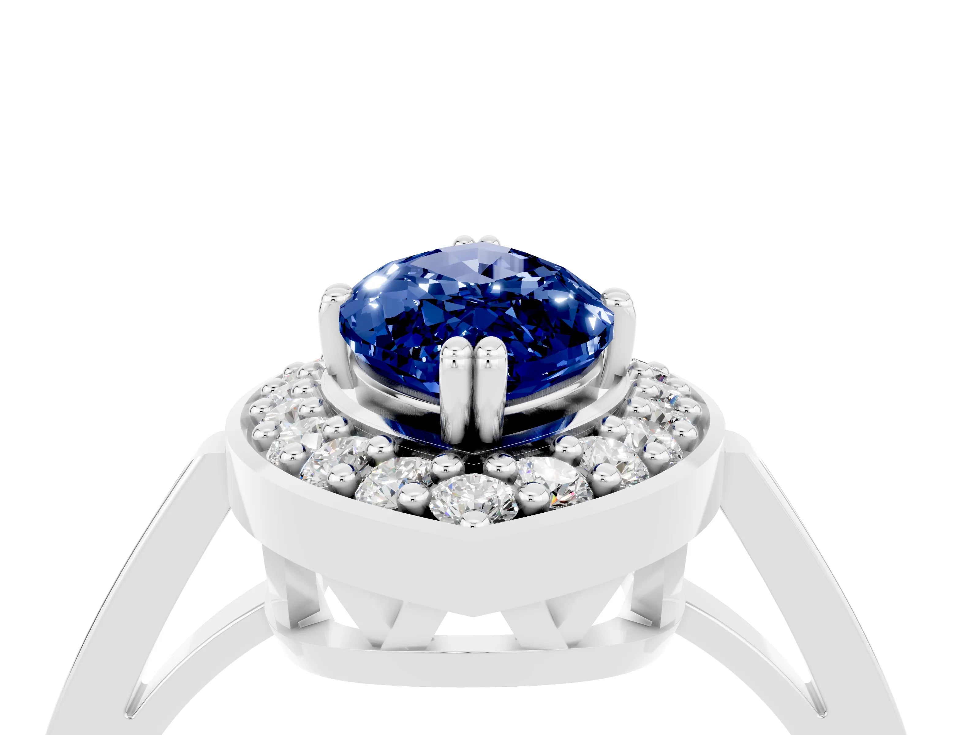 White gold Marquise Cut Blue Sapphire Halo Ring with Split Shank and Four-Prong Setting_4