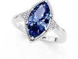 White gold Marquise Cut Blue Sapphire Halo Ring with Tapered Band and Four-Prong Setting_1