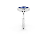 White gold Marquise Cut Blue Sapphire Halo Ring with Tapered Band and Four-Prong Setting_2