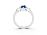 White gold Marquise Cut Blue Sapphire Halo Ring with Tapered Band and Four-Prong Setting_3