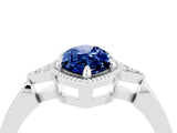 White gold Marquise Cut Blue Sapphire Halo Ring with Tapered Band and Four-Prong Setting_4
