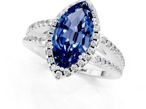 White gold Marquise Cut Blue Sapphire Halo Split Shank Engagement Ring_13