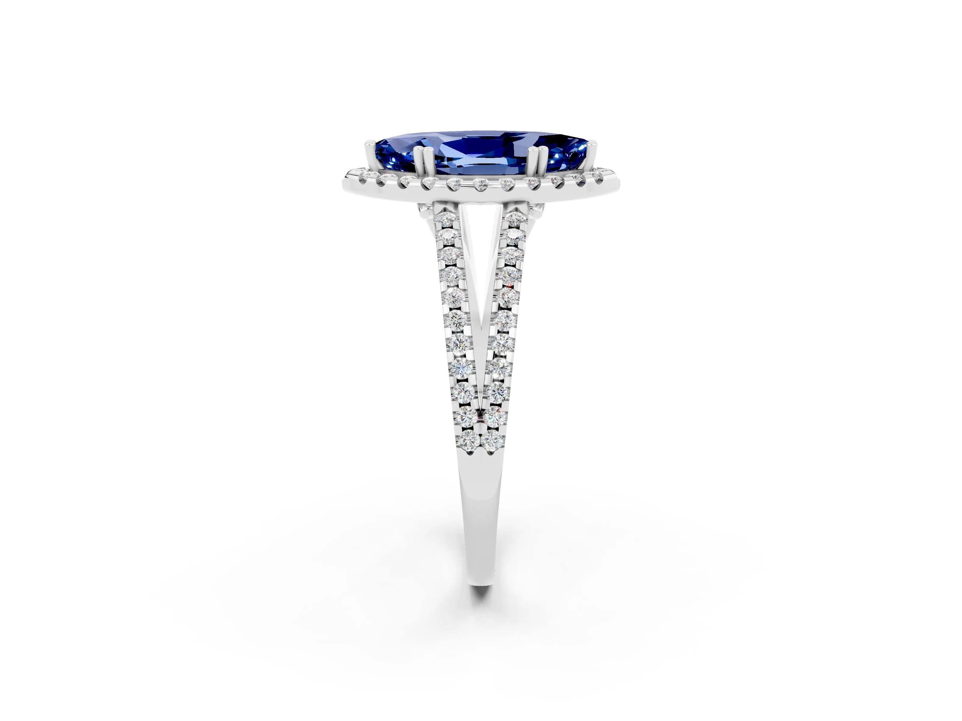 White gold Marquise Cut Blue Sapphire Halo Split Shank Engagement Ring_14