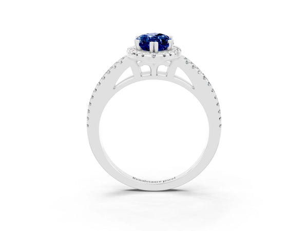 Platinum Marquise Cut Blue Sapphire Halo Split Shank Engagement Ring