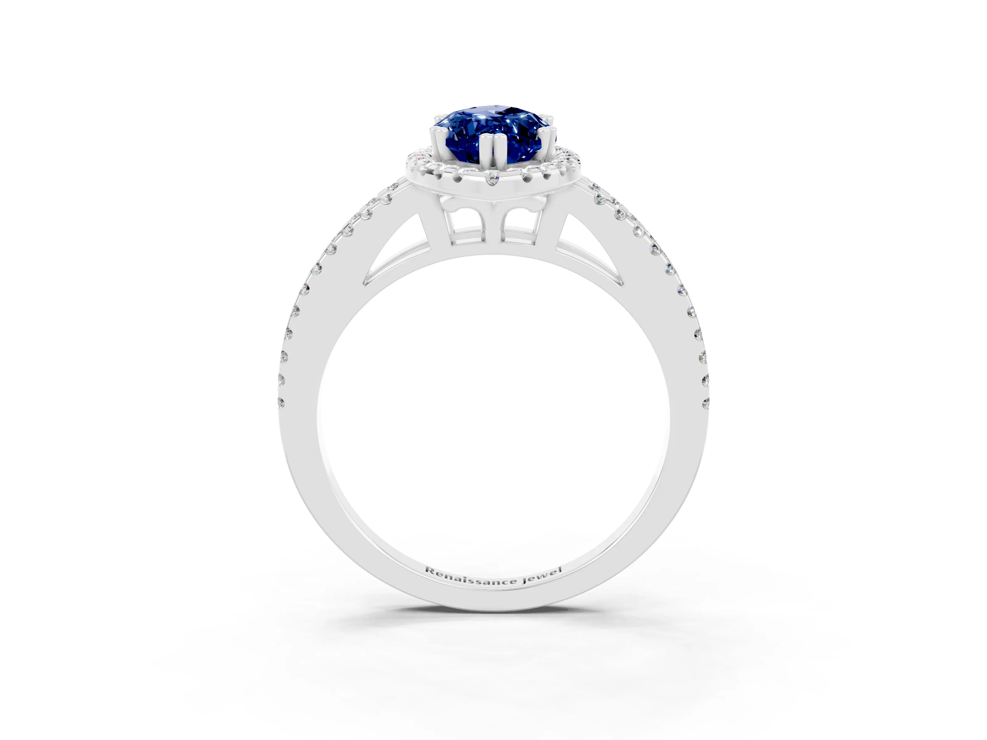 White gold Marquise Cut Blue Sapphire Halo Split Shank Engagement Ring_15