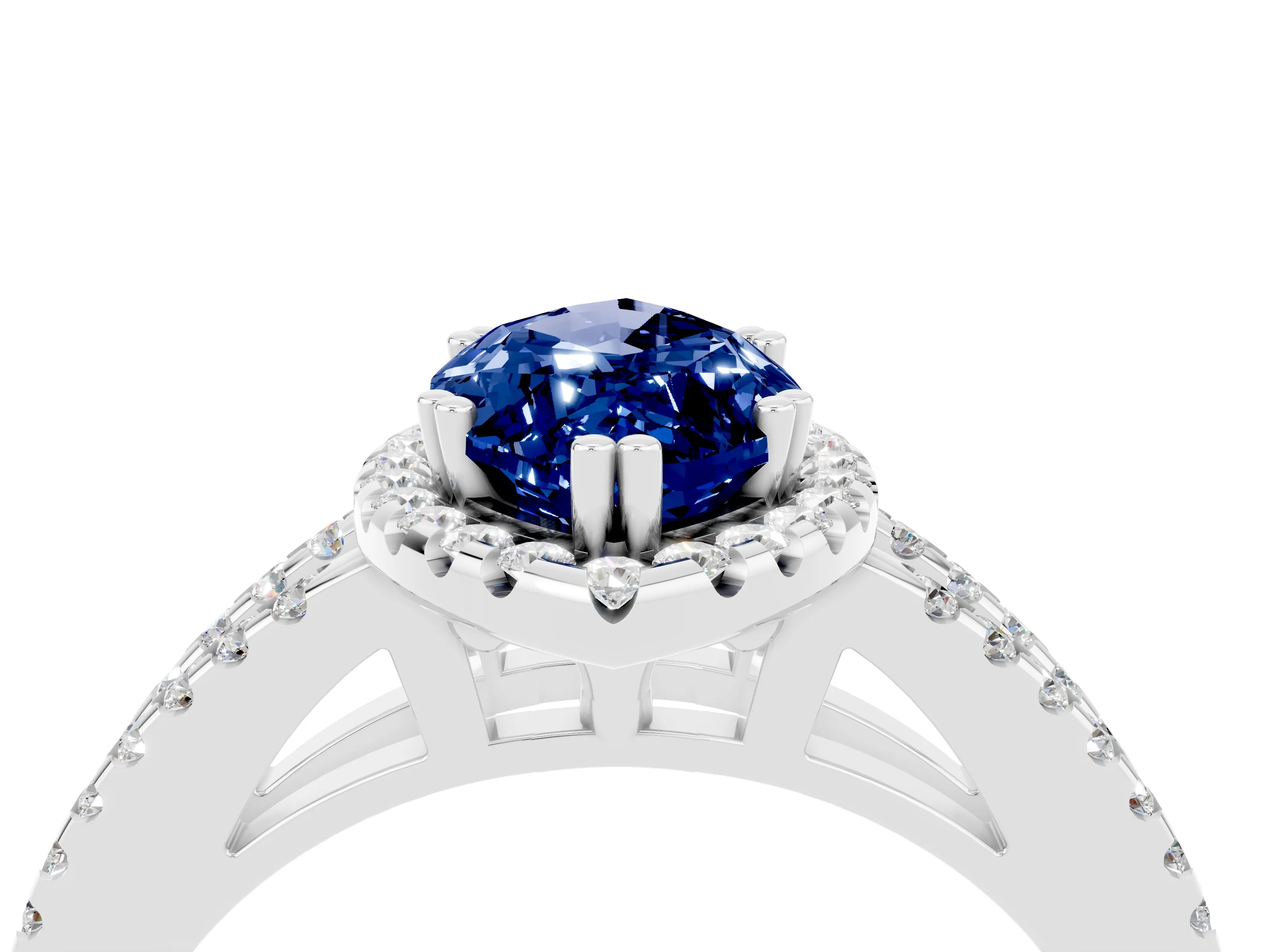 White gold Marquise Cut Blue Sapphire Halo Split Shank Engagement Ring_16