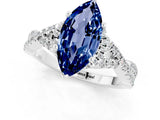 White gold Marquise Cut Blue Sapphire Halo Twist Band Solitaire Prong Setting Ring_1