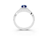 White gold Marquise Cut Blue Sapphire Halo Twist Band Solitaire Prong Setting Ring_3