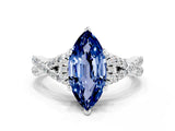 White gold Marquise Cut Blue Sapphire Halo Twist Band Solitaire Prong Setting Ring