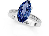 White gold Marquise Cut Blue Sapphire Milgrain Pavé Engagement Ring with Four-Prong Setting_1