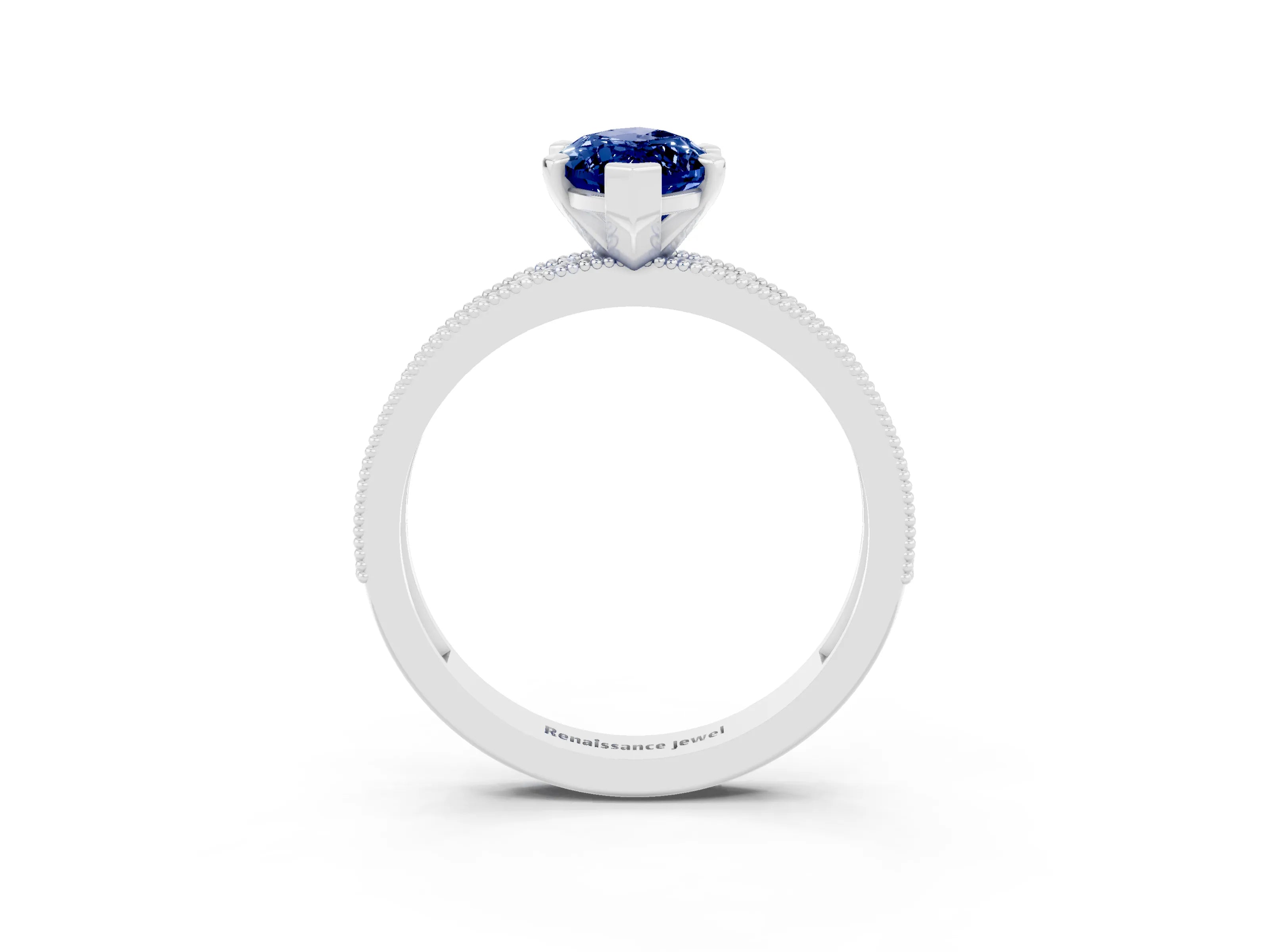 White gold Marquise Cut Blue Sapphire Milgrain Pavé Engagement Ring with Four-Prong Setting_3